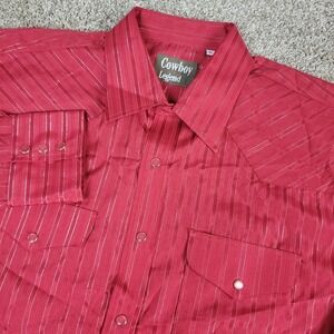 Cowboy Legend Mens XL Red Striped Pearl Snap Long Sleeve Western
